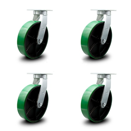 Service Caster 10 Inch Heavy Duty Green Poly on Cast Iron Swivel Caster Set with 2 Swivel Locks SCC-KP92S1030-PUR-GB-BSL-2-S-2